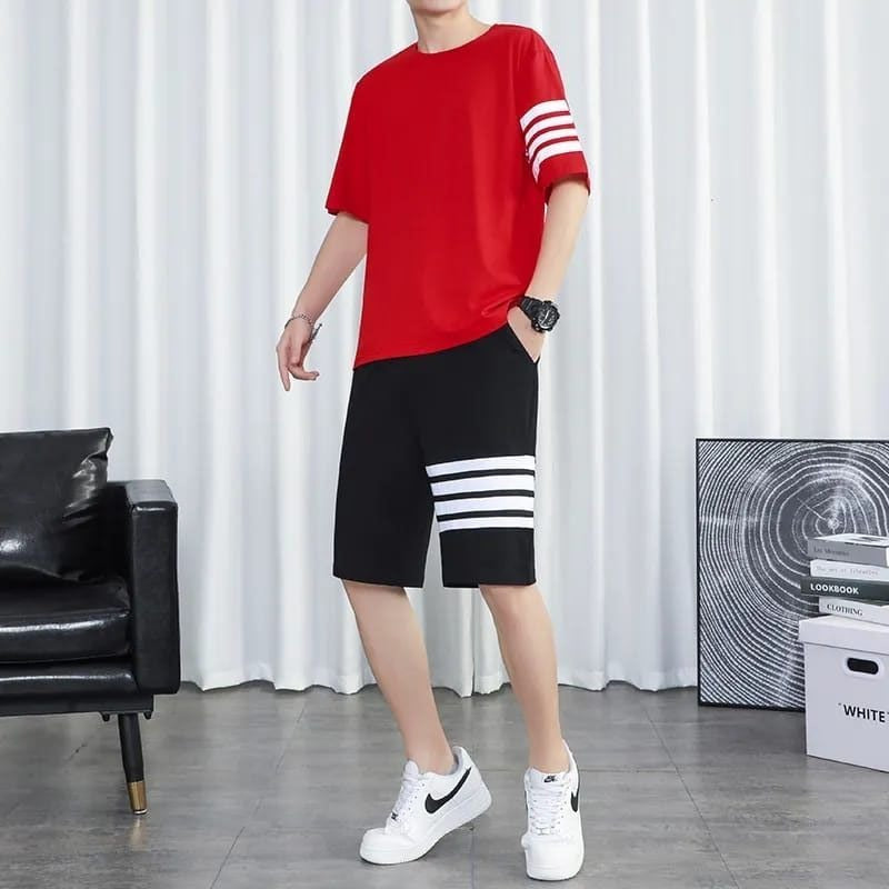 Black Trendy Printed Tracksuit for Men and Boys – Soft and Comfortable Fabric Summer T-Shirt and Shorts Printed Tracksuit (Size Medium)
